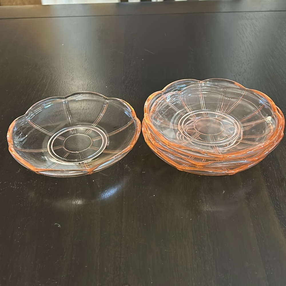 Vintage glass rose pink iridescent, glass salver plate.